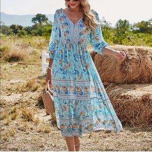 Floral Blue Midi Dress